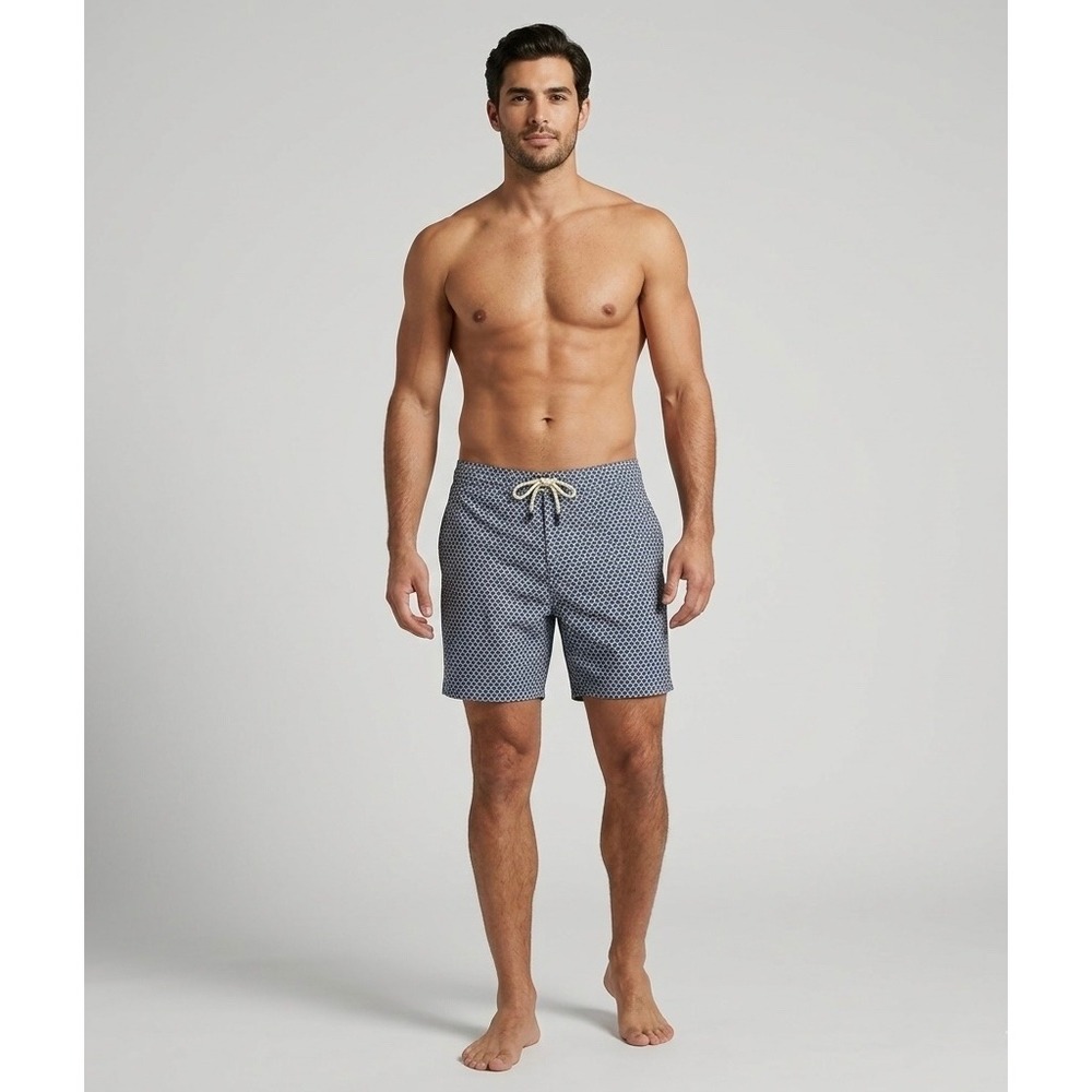 Faherty Men's 40 Board Shorts Navy Scallop‎ Print Swim Trunks Stretch Casual